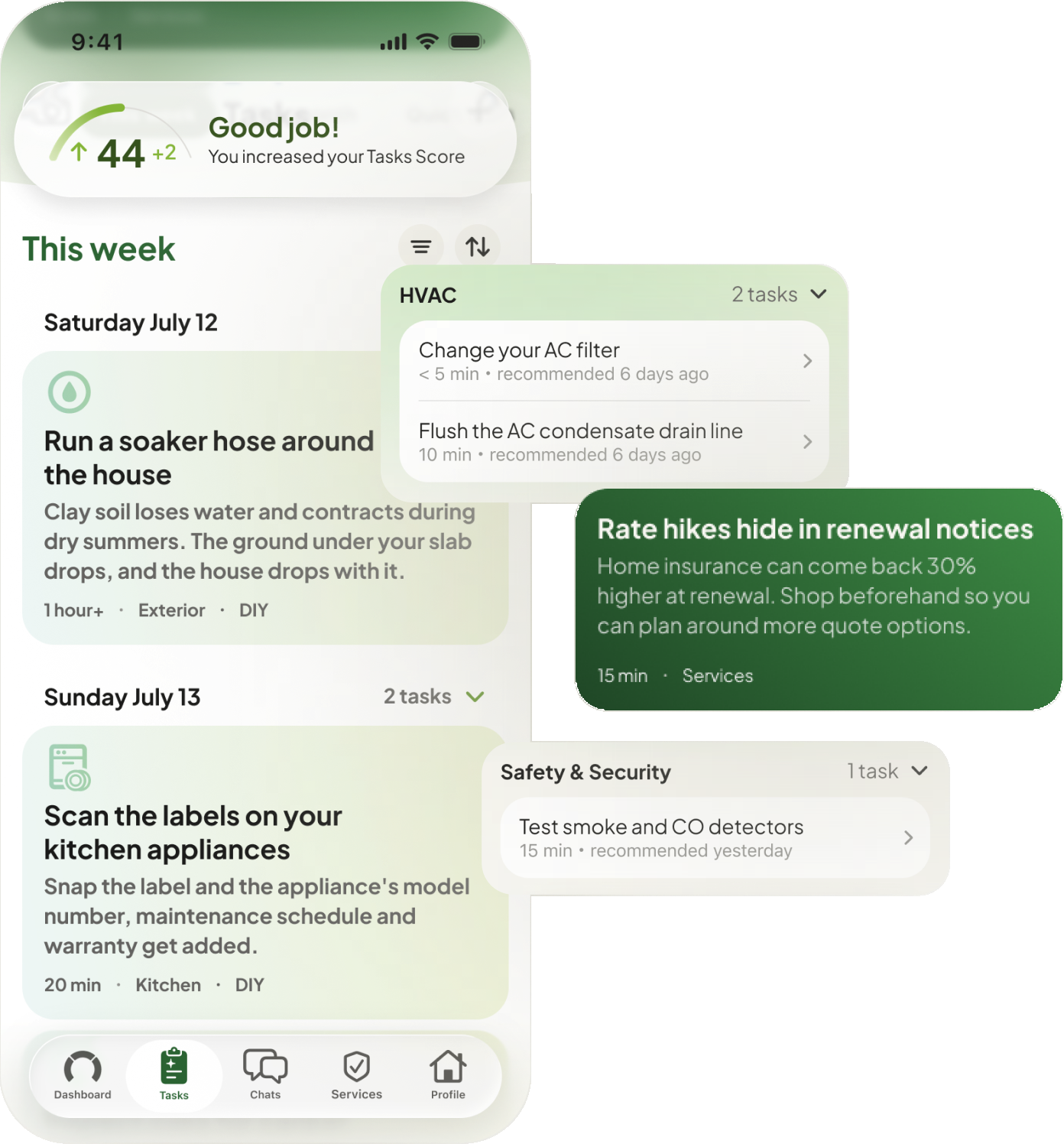 HINT tasks screen keeping seasonal home maintenance on track